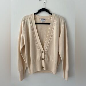 Cream 100% Wool VTG Neutral Preppy Coastal Cottage Cardigan Sweater Women Small